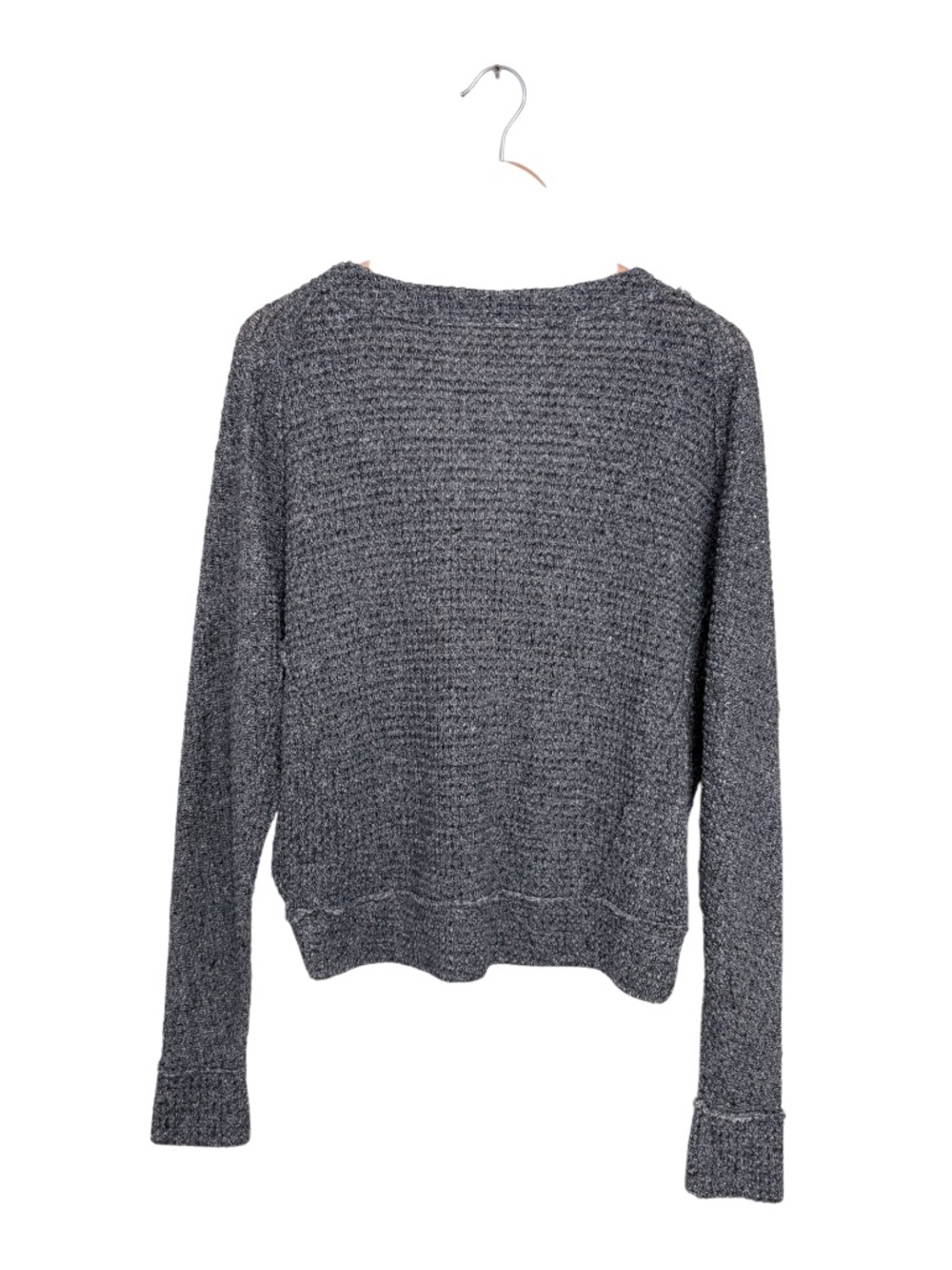 Free People Waffle-Knit Button Up Gray Slouchy Cardigan Sz Small - Picture 3 of 6